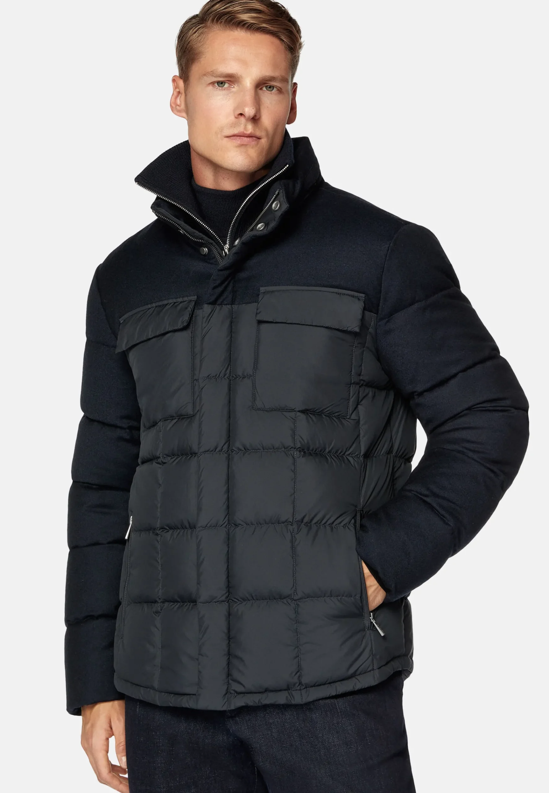 Boggi Milano Bomber Flyn En Flanelle Et Tissu Tech En Plume