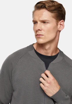 Boggi Milano Bomber Tech Gris Foncé En Maille De Laine Mérinos