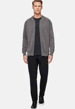 Boggi Milano Bomber Tech Gris Foncé En Maille De Laine Mérinos