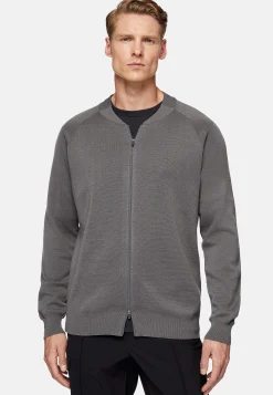Boggi Milano Bomber Tech Gris Foncé En Maille De Laine Mérinos