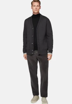 Boggi Milano Cardigan Anthracite En Laine De Coton Bio