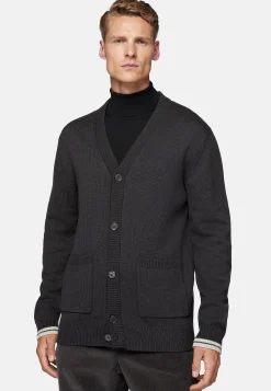 Boggi Milano Cardigan Anthracite En Laine De Coton Bio