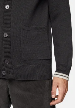 Boggi Milano Cardigan Anthracite En Laine De Coton Bio