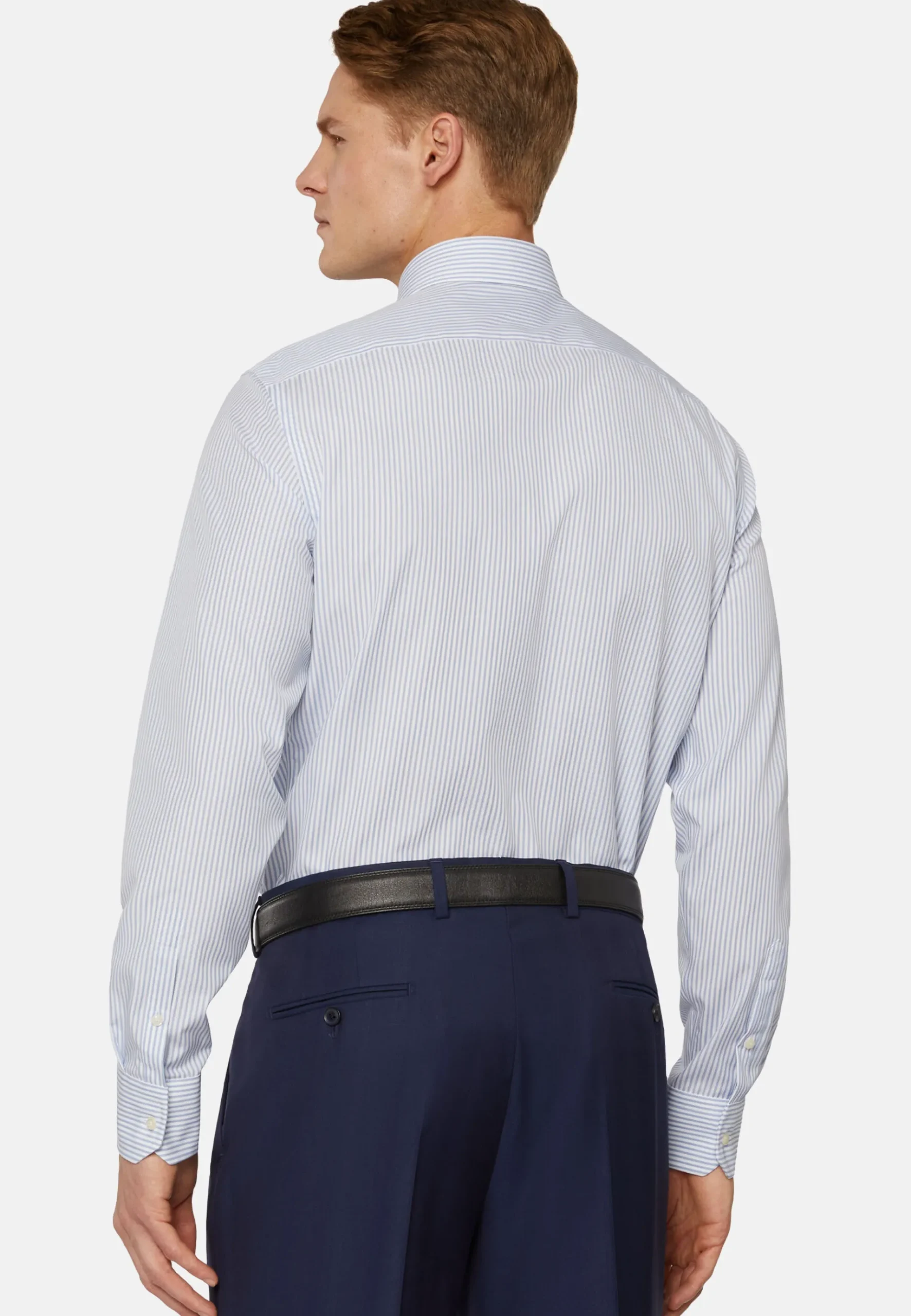Boggi Milano Chemise À Rayures Bleu Ciel En Coton Slim Fit