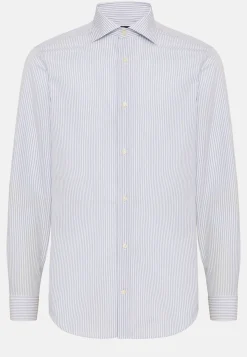 Boggi Milano Chemise À Rayures Bleu Ciel En Coton Slim Fit