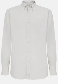 Boggi Milano Chemise Beige En Coton Oxford Bio Coupe Droite