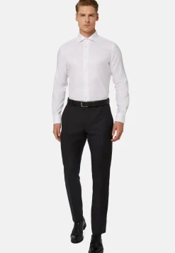 Boggi Milano Chemise Blanche En Coton Dobby Regular Fit