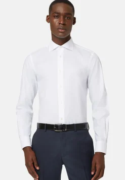 Boggi Milano Chemise Blanche En Sergé De Coton Slim Fit