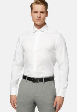 Boggi Milano Chemise Blanche Pin Point En Coton Slim Fit