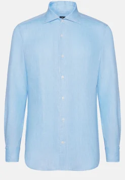 Boggi Milano Chemise Bleu Clair En Lin Coupe Droite