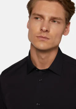 Boggi Milano Chemise Bleu Marine En Coton Extensible Slim Fit