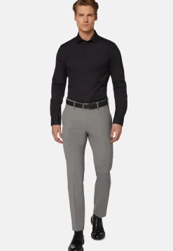 Boggi Milano Chemise Bleu Marine En Coton Extensible Slim Fit