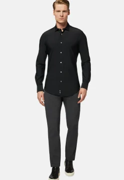 Boggi Milano Chemise Noire En Nylon Stretch Slim Fit