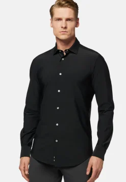 Boggi Milano Chemise Noire En Nylon Stretch Slim Fit
