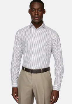 Boggi Milano Chemise Rayée En Coton Dobby Regular Fit