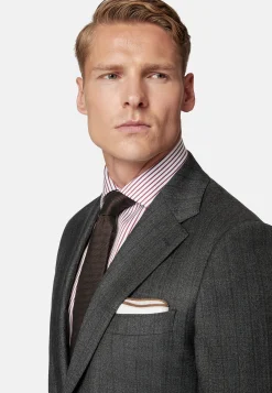 Boggi Milano Costume Anthracite À Fines Rayures En Pure Laine