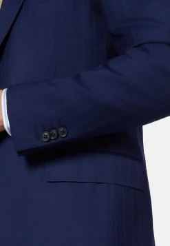 Boggi Milano Costume Bleu Roi À Fines Rayures En Pure Laine Super 130