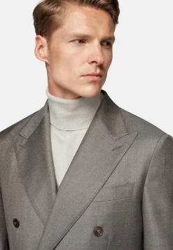 Boggi Milano Costume Croisé Gris Tourterelle En Pure Laine