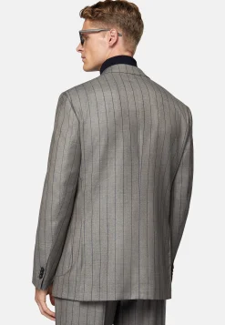 Boggi Milano Costume Gris Tourterelle À Fines Rayures En Pure Laine