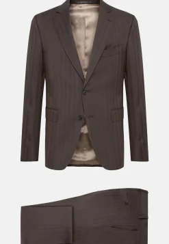 Boggi Milano Costume Foncé À Chevrons En Pure Laine Super 130