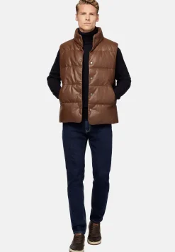 Boggi Milano Gilet En Cuir Véritable Rembourré En Plume