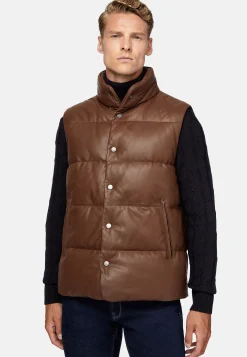 Boggi Milano Gilet En Cuir Véritable Rembourré En Plume