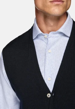 Boggi Milano Gilet En Maille Bleu Marine En Laine Mérinos