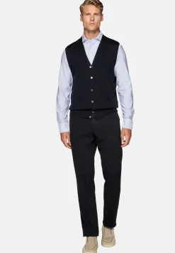 Boggi Milano Gilet En Maille Bleu Marine En Laine Mérinos