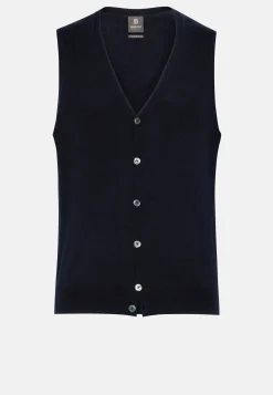 Boggi Milano Gilet En Maille Bleu Marine En Laine Mérinos