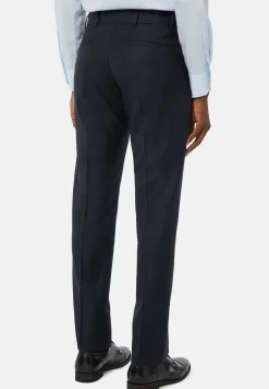 Boggi Milano Pantalon Bleu Marine En Laine Super 130 Regular Fit