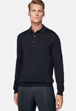 Boggi Milano Polo En Maille Bleu Marine En Laine Mérinos