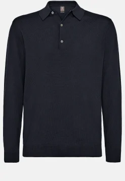 Boggi Milano Polo En Maille Bleu Marine En Laine Mérinos