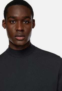 Boggi Milano Pull À Col Montant Anthracite En Laine Mérinos Superfine