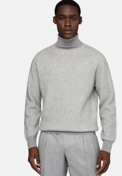 Boggi Milano Pull À Col Roulé Gris En Laine Mérinos