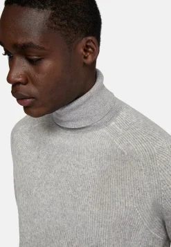 Boggi Milano Pull À Col Roulé Gris En Laine Mérinos