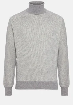 Boggi Milano Pull À Col Roulé Gris En Laine Mérinos