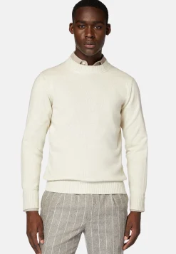 Boggi Milano Pull Blanc À Col Rond En Cachemire