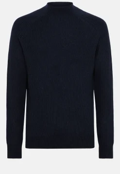 Boggi Milano Pull Col Montant Bleu Marine En Laine Mérinos