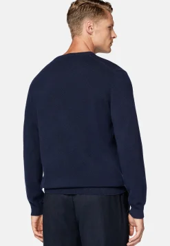 Boggi Milano Pull Col Rond Bleu Marine En Cachemire
