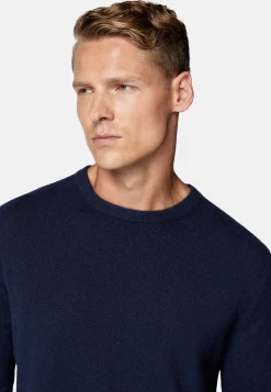 Boggi Milano Pull Col Rond Bleu Marine En Cachemire