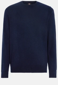 Boggi Milano Pull Col Rond Bleu Marine En Cachemire