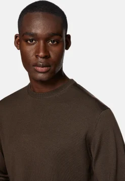 Boggi Milano Pull Col Rond Marron En Laine Mérinos
