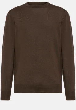 Boggi Milano Pull Col Rond Marron En Laine Mérinos