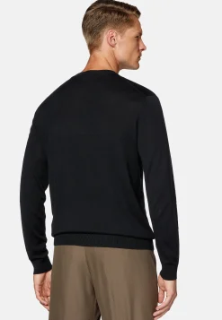 Boggi Milano Pull Col Rond Noir En Laine Mérinos Ultra Fine