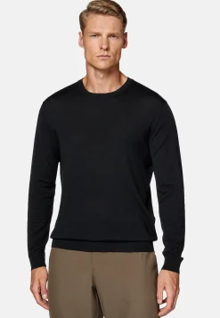 Boggi Milano Pull Col Rond Noir En Laine Mérinos Ultra Fine