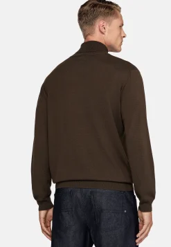 Boggi Milano Pull Col Roulé Marron En Laine Mérinos