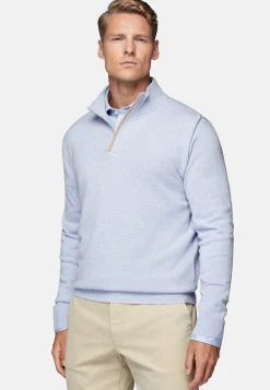 Boggi Milano Pull Demi Zip Bleu Clair En Laine Cachemire