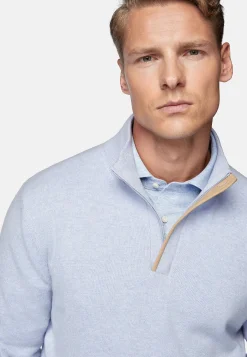 Boggi Milano Pull Demi Zip Bleu Clair En Laine Cachemire