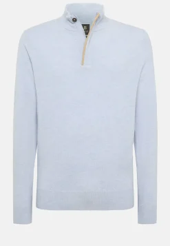 Boggi Milano Pull Demi Zip Bleu Clair En Laine Cachemire