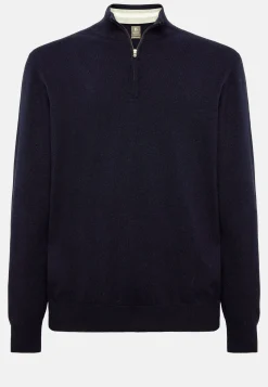 Boggi Milano Pull Demi Zip Bleu Marine En Cachemire Mélangé
